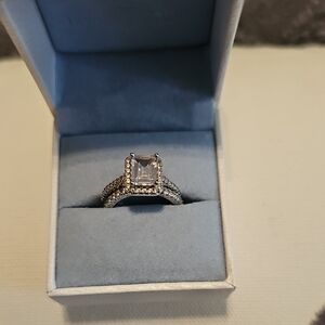 Sophisticated 2 Ct Emerald Cut Clear Moissanite Ring Set Sz 6.5